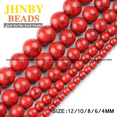 JHNBY Red beads Natural Stone Top quality Round Loose beads ball 4/6/8/10/12MM handmade Jewelry bracelet accessories making DIY