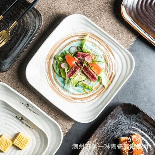 Creative Japanese barbecue plate Western food plate Simple restaurant ceramic plate Square plate Hot pot plate Dish plate