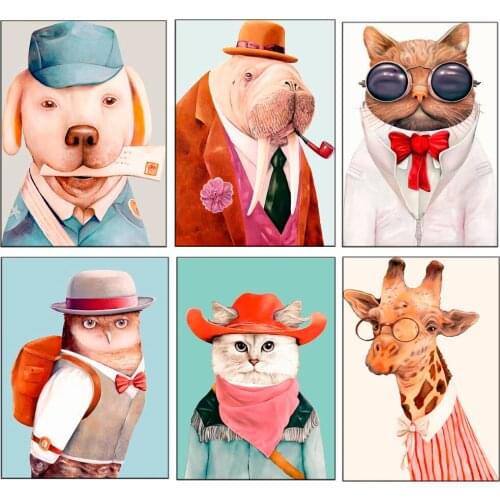 Cute Animals Dogs Cat Owl Modern Nodic Prints Poster Wall Pictures Painting Canvas Art Modern Living Room Home Decor