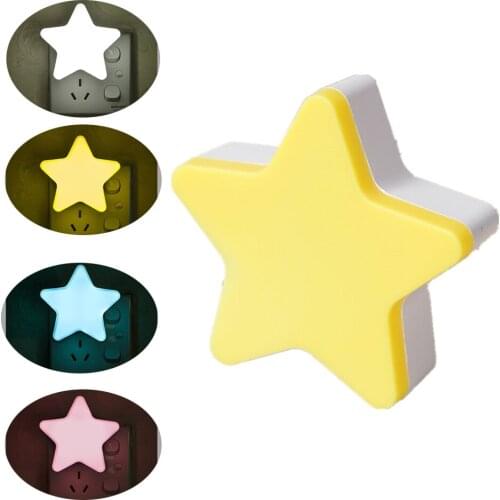 Cute Light Control Mini Star LED Night Lights for Dark Night Children Bedroom Bedside Lamp EU/US Plug Baby Sleeping Lighting