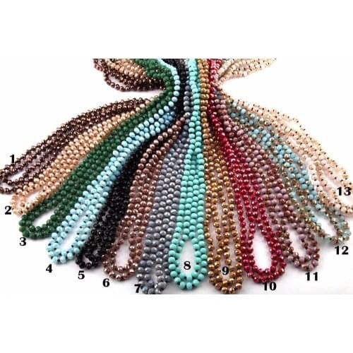 Fashion Bohemian Jewelry 6mm Crystal Glass Long knotted Crystal Necklace