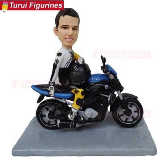 Man with motorcycle bobblehead figure sculpture dolls birthday cake stand toppers