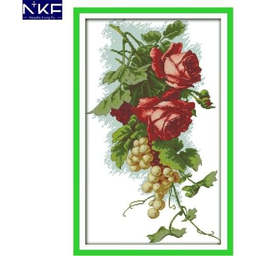 NKF Grapes and Roses Pattern Needlework DIY Handmade Cross-stitch Embroidery Kits Chinese Cross Stitch for Christmas Decoration