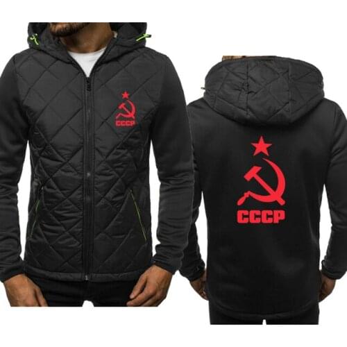 New Men Hoodies Unique CCCP Russian USSR Soviet Union Print Hooded Splicing Mens Jacket Brand Casual Sweatshirt clothing