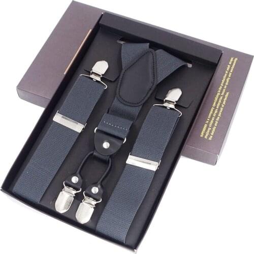 New Man Suspenders Braces Black Leather Suspenders Adjustable belt Strap Trousers Suspensorio Father Gifts ligas 4 clips braces