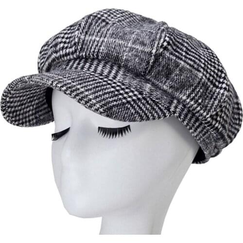 New Wool Women Beret Autumn Winter Plaid Vintage Fashion Octagonal Casual Boina Autumn Brand Womens Caps
