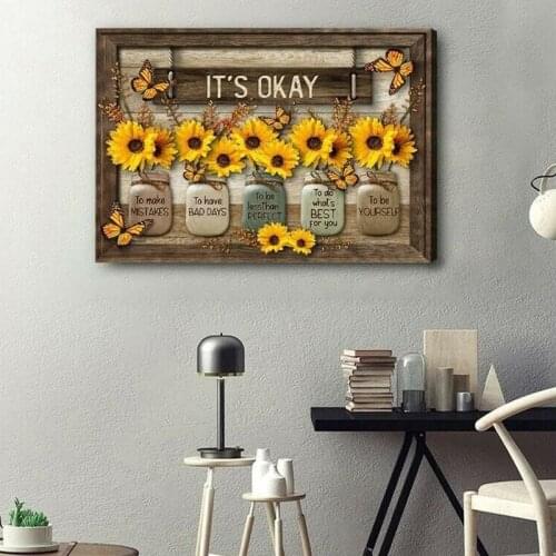 Butterfly Sunflowers Wall Art Exquisite Fall Decoration Its OK Print Wall Decor For Office Kitchen Bathroom Living Room Bedroom