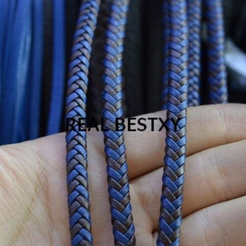 REAL BESTXY 5m/lot 6*4mm blue+brown Leather Strap Findings Flat/Flat Leather Cord String Rope DIY Bracelet Making leather cords