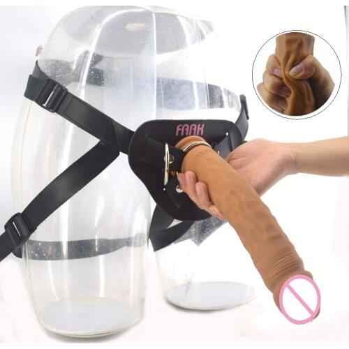 FAAK strap on penis silicone long strapon realistic dildo suction cup big dick sex toys lesbian masturbate leather belt harness