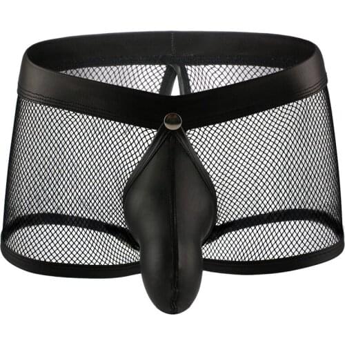 Sexy Men Sexy Gay Open Back Underpants Sexy Mens Mesh Elephant Nose Boxers Shorts Bikini with Cock Ring Ropa Erotica Hombres