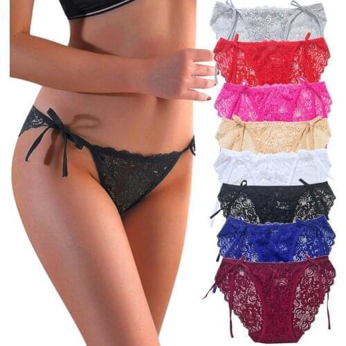 Sexy Womens Panties Underwear Through Lace Lingerie Erotic Thin Breathable Bow-tie Women Briefs Fashion See Underwear Womens