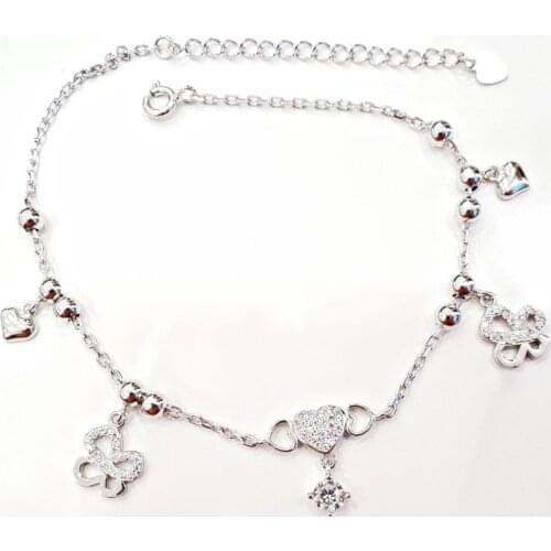 Heart and Butterfly Model Micro Zircon & Zircon Silver Anklets