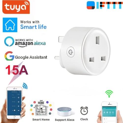Tuya WiFi Smart Plug 15A UK Socket Tuya Smart Life APP Work With Alexa Google Home Assistant Voice Control Power Monitor Timing
