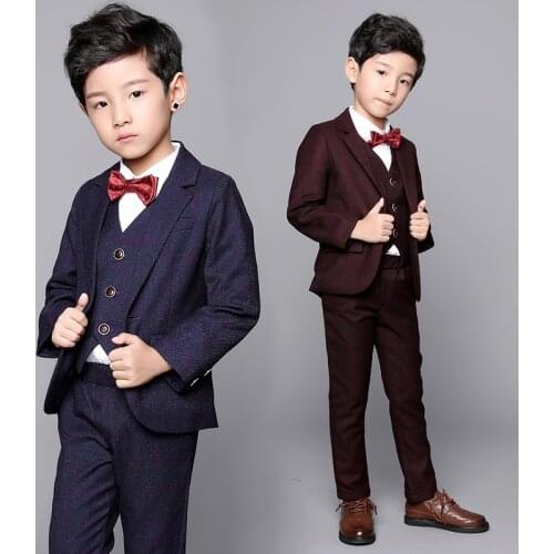 Boys Formal Suit For Weddings Kids Prom Party Performance Blazer +Vest +Pants 3Pcs Tuxedo Clothing Set Child Gentleman Costume