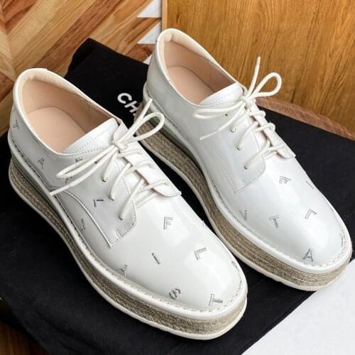 Womens genuine leather thick sole platform flats oxfords leisure soft comfortable Embroidered letters casual dailu punk shoes