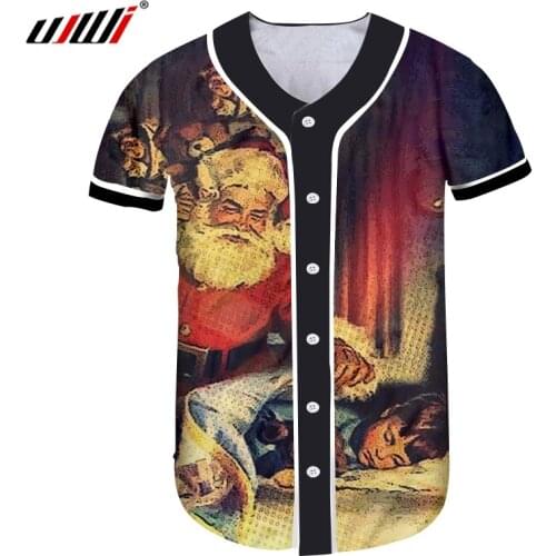 UJWI Winter Christmas Man Basebal Shirt 3D Printed Santa Claus And Lovely Child Large Size Leisure Best Selling Mens Tshirt
