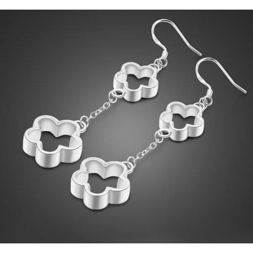 New Hot sales 100% 925 sterling silver plum earrings Korean Fashion Long Geometric earrings Women Gift Party Wedding Jewelry