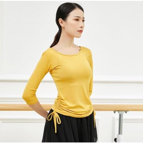 Adult Modal O Neck Belly Dance Ruched Side Drawstring Top Shirt Costume for Women Dancing Clothes Dancer Wear Clothing