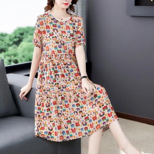 Summer Floral Chiffon Loose Beach Midi Dresses 2021 Vintage Elegant 4XL Plus Size Printed Sundress Female Bodycon Party Vestidos