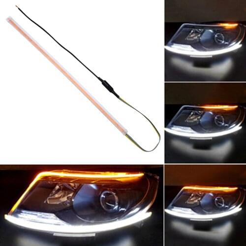 1pcs Ultrafine DRL 60cm Daytime Running Light Flexible Soft Tube Guide Car LED Strip White Red Turn Signal Yellow Waterproof