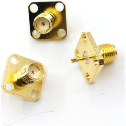 100pcs brass SMA Female Chassis Panel Mount 4 Hole Terminal RF Connector Coaxial Adaptor