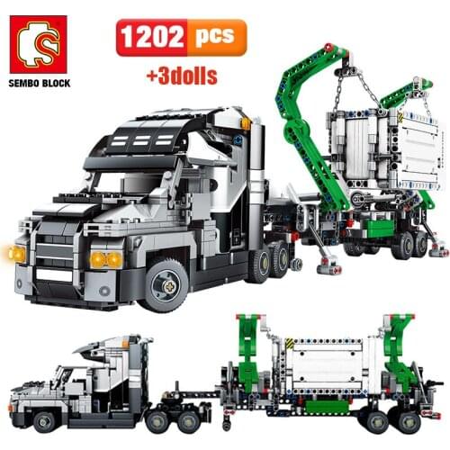 SEMBO 1202pcs City Big Truck Engineering Buiding Blocks Electric Mark Container Vehicles Car Figures Bricks Toys For Children