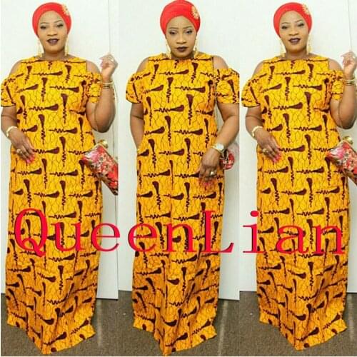 2017 African Dashiki New Dashiki Traditonal Fashion Design Bazin Super Elastic Party Plus Loose For Lady(LJ#HUANGSE)