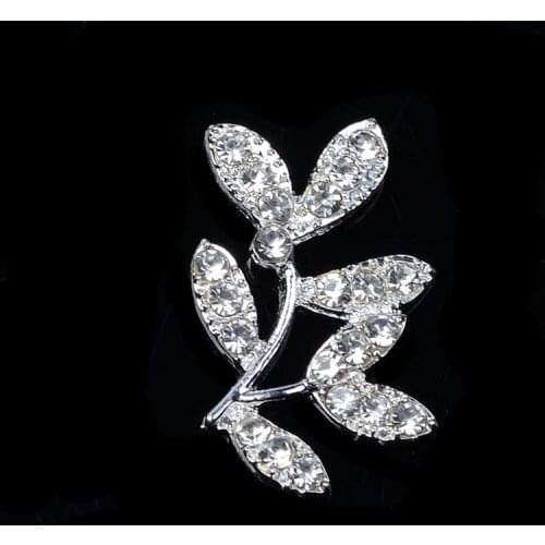 50pc 16*24mm Silver Color Crystal Leaf Branch Charm pendant For DIY Handmade Wedding Head pieces Jewelry Making Accessories