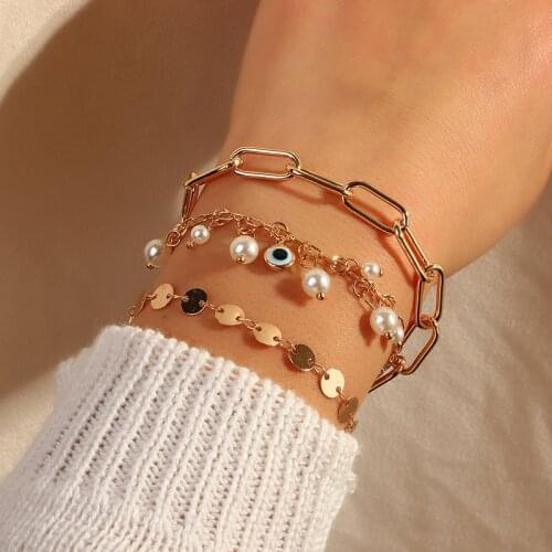 CHENFAN European and American New Popular Fashion Multi Element Chain Bracelet Personality Pearl Devils Eye Bracelet for women