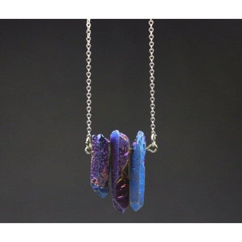 1 Piece Crystal Pendant Chain Necklace 3 Pieces Raw Quarts Stone Necklace For Women 9 Colors NSN001