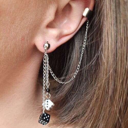 Dice Black and White Earrings Casino Gambling Gaming Jewelry Quirky Light Lucky Dicey Ear Cuff Gift Die Novelty Earrings