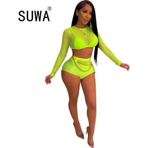 2020 Hot Latest Style Sexy High Street Holiday Free Young Style Full Sleeve Cloth Group Short Pants Slim Women 2 Piece Set
