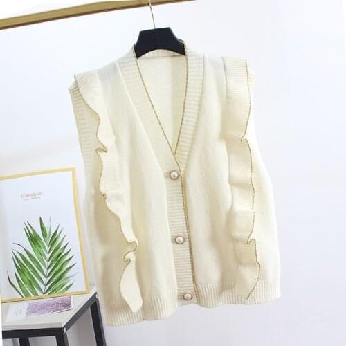 Spring and autumn temperament new Korean version of loose V-neck sleeveless sweater Western style single-breasted cardigan