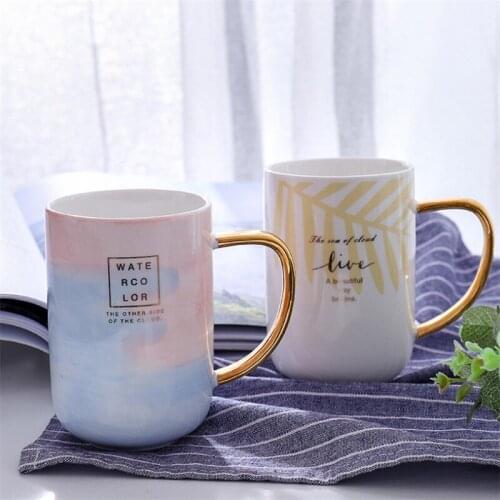 Nordic High Quality Letter Ceramic Coffee Mug with Gold Handle Creative Porcelain Breakfast Milk Tea Cup Office Drinkware Gift