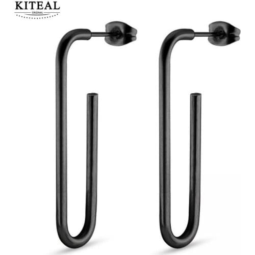 KITEAL best friends stainless steel Men earrings long U-shaped rectangular earrings geometry pendientes charms