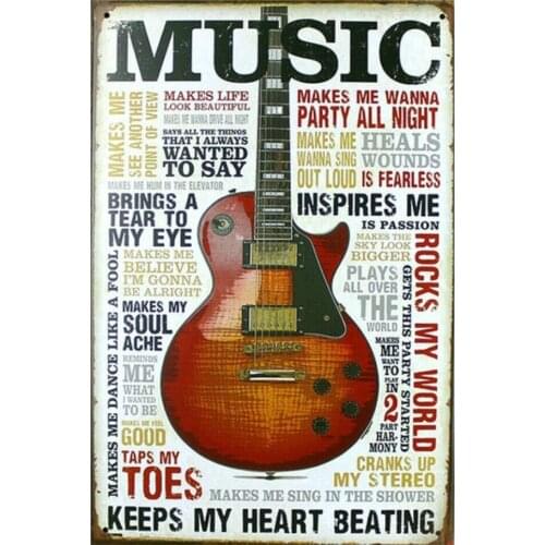Classic Music Tin Sign Guitar JAM ROCK Rock ROLL POP 200*300mm Metal Man Cave Bar Home Pub Plaque Decor Painting Wall Sticker