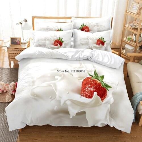 Strawberry Milk Red and White Bedding Set Duvet Cover Set 3d Bedding Digital Printing Bed Linen Queen Size Bedding Sets 2-3 Pcs