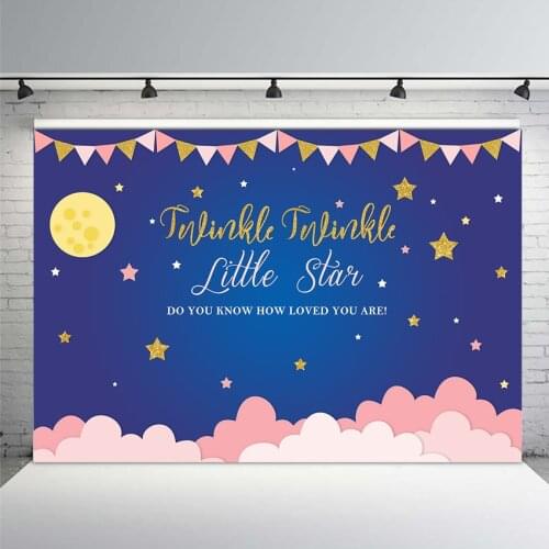 Twinkle Twinkle Little Star Backdrop Blue Sky Background Golden Star Moon Decorated Backdrops Kids Birthday Party Photo Props