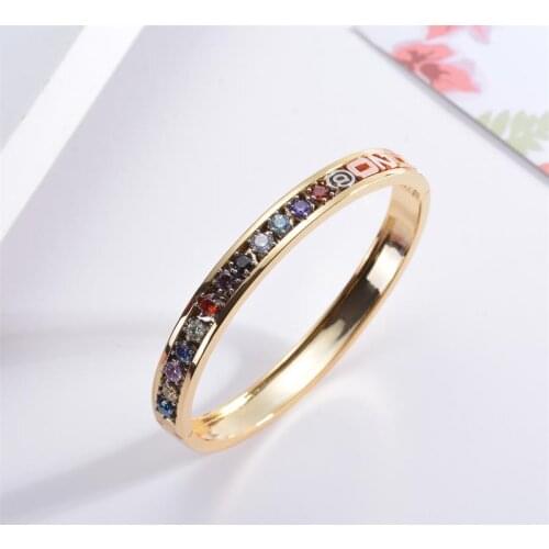 DUOYING Fashion Crystal Custom Bangle DIY Silde Birth Stone Bracelet Personalized Copper Number Bangles for Women Birthday Gifts