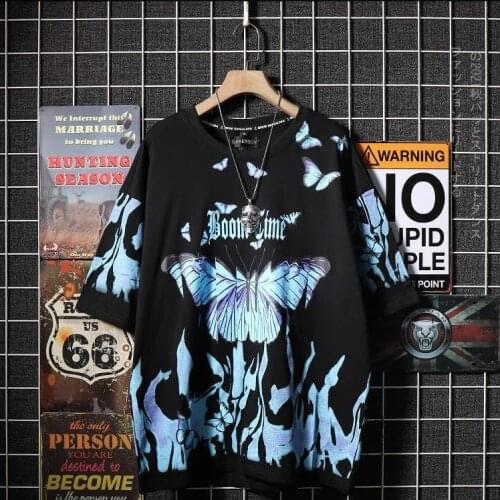 Summer national tide hip-hop short-sleeved male ins five-point sleeve trend Korean loose T-shirt student Unisex couple clothes
