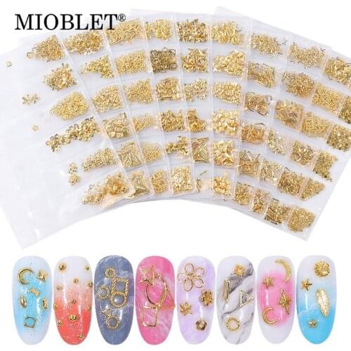 New 1 Pack Mixed Gold 3D Nail Art Decoration DIY Hollow Metal Frame Rivet Nail Rhinestones Manicure Shell Nail Studs Accessories