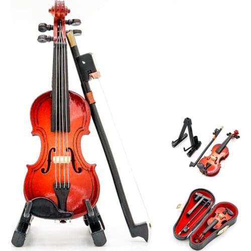 Odoria 1:12 Miniature Wooden Violin with Bow & Stand & Black Case Set Musical Instrument Model Dollhouse Accessories Decoration