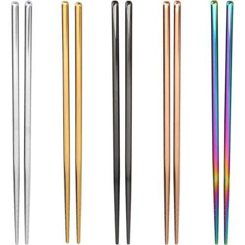 1 Pair Stainless Steel Chinese Chopsticks Non-Slip Reusable Metal Chopstick for Sushi Hashi Food Sticks Tableware Kitchen Tool