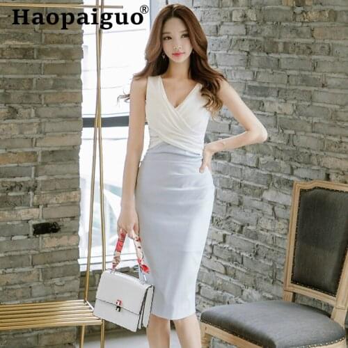 Pleated Evening Party Wrap Dress Women V-neck Sleeveless Tank Bodycon Bandage Dress Women Korean Style Summer Dress 2019 Elbise