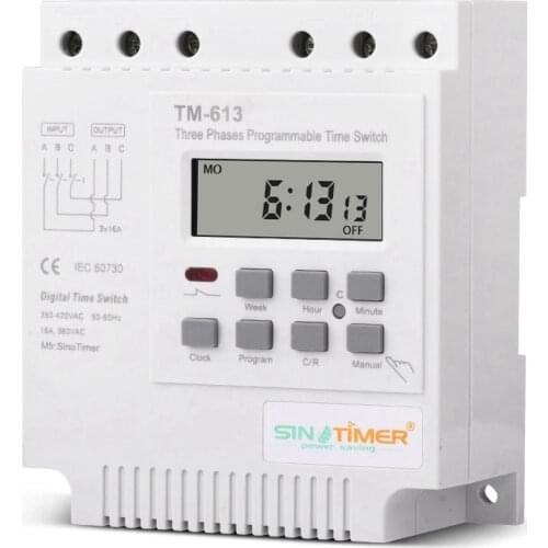 SINOTIMER TM613 380V 16A Three Phases Digital Programmable Relay Timer Switch Exhaust Water Pump Motor Time Switch