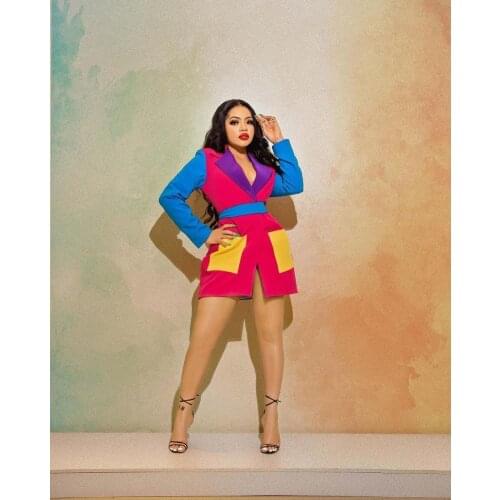 RMSFE 2021 Women Long Sleeve Lapel Fashion Sexy Large Stitched Contrast Pocket Top Coat Outwear