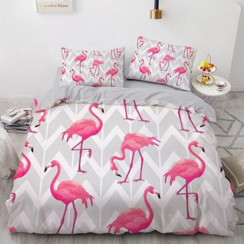 Simple Bedding Sets 3D Flamingo Duvet Quilt Cover Set Comforter Bed Linen Pillowcase King Queen Full Double 203x230cm Size