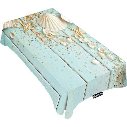 Ocean Shell Starfish Light Green Wooden Board Tablecloth