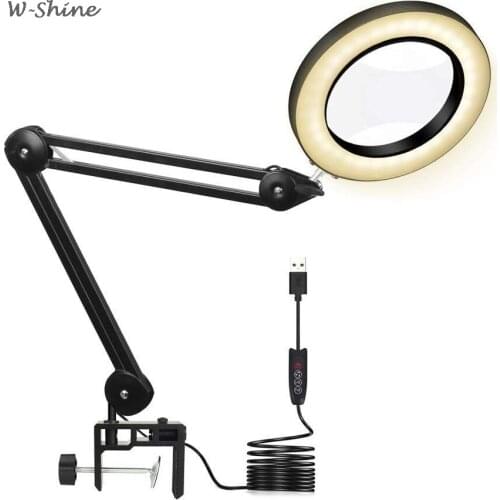 LED Desk Magnifier Lamp Light 5X Magnifying Glasses 3 Colors Dimmable Loupe For Reading/beauty Salon/tattoo/Soldering