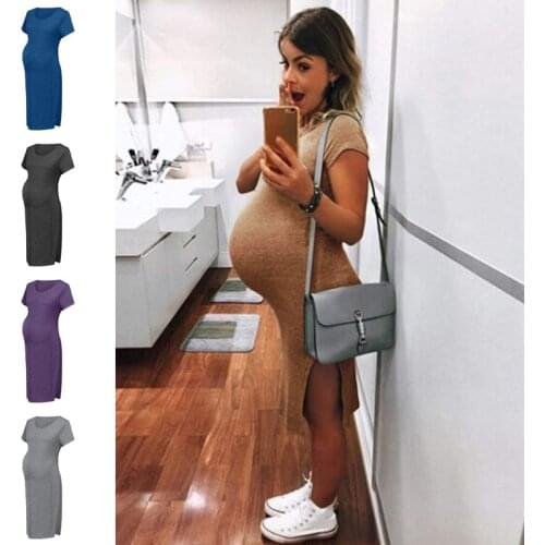 Split Knitting Pregnant Dress Slim Summer Pregnant Women Dress Maternity Short Sleeve Casual Sundress Pregnancy Dress Clothes